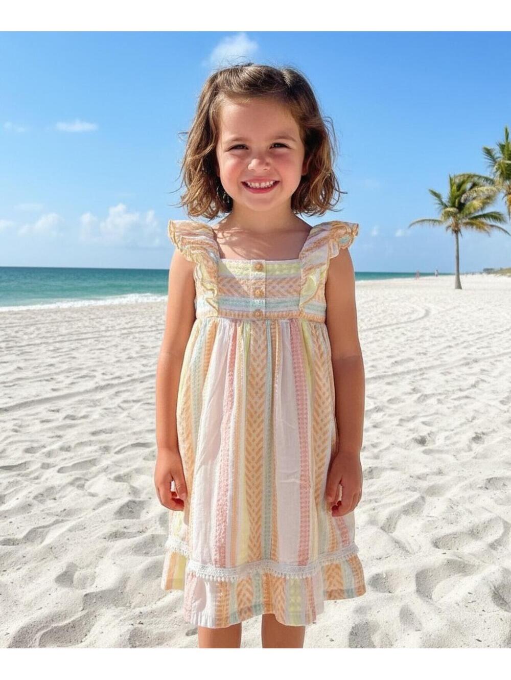Isaac Mizrahi Girls Chevron Stripe Ruffle Strap Tiered Sundress 5T